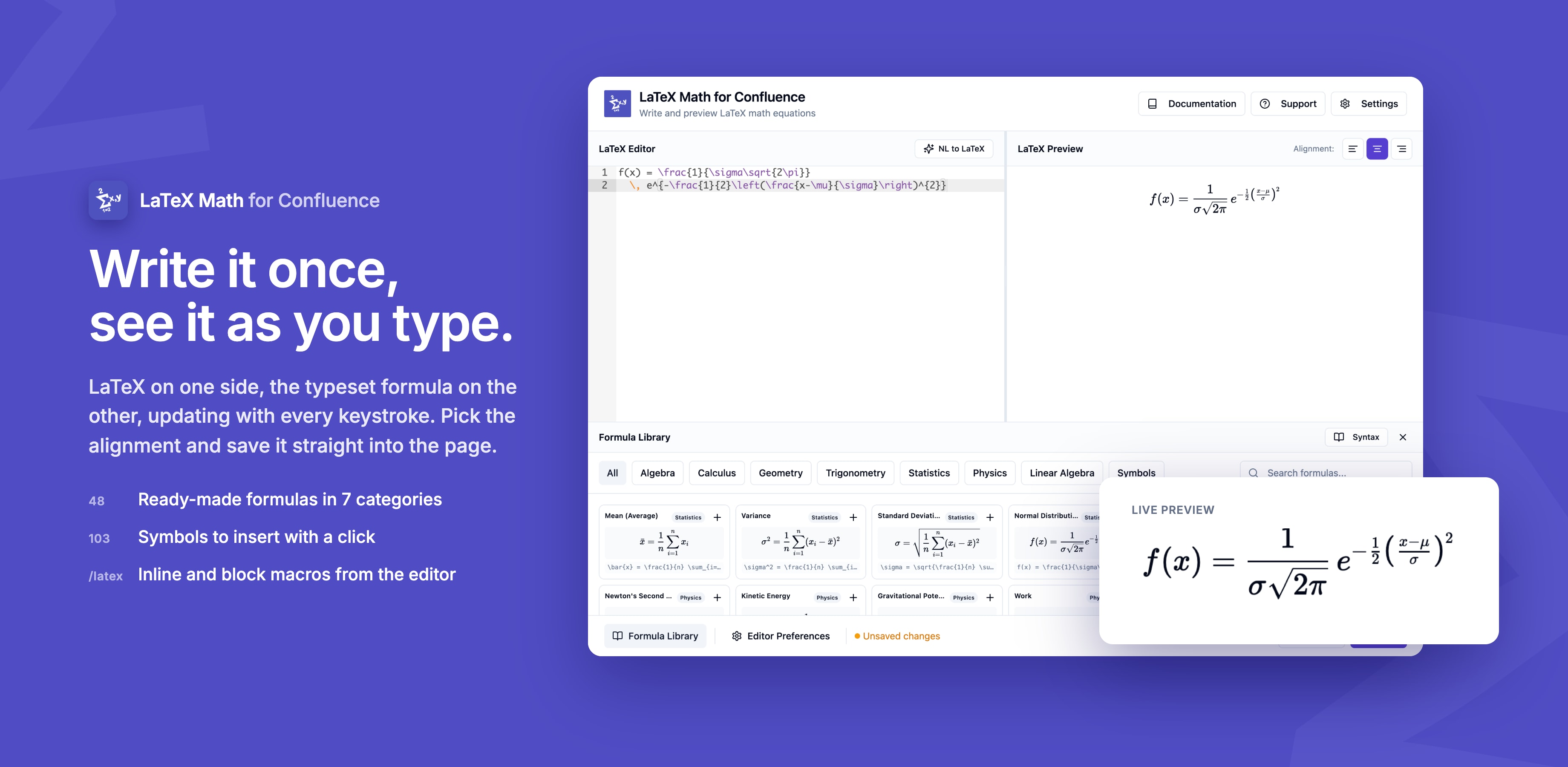 The LaTeX editor with the formula library