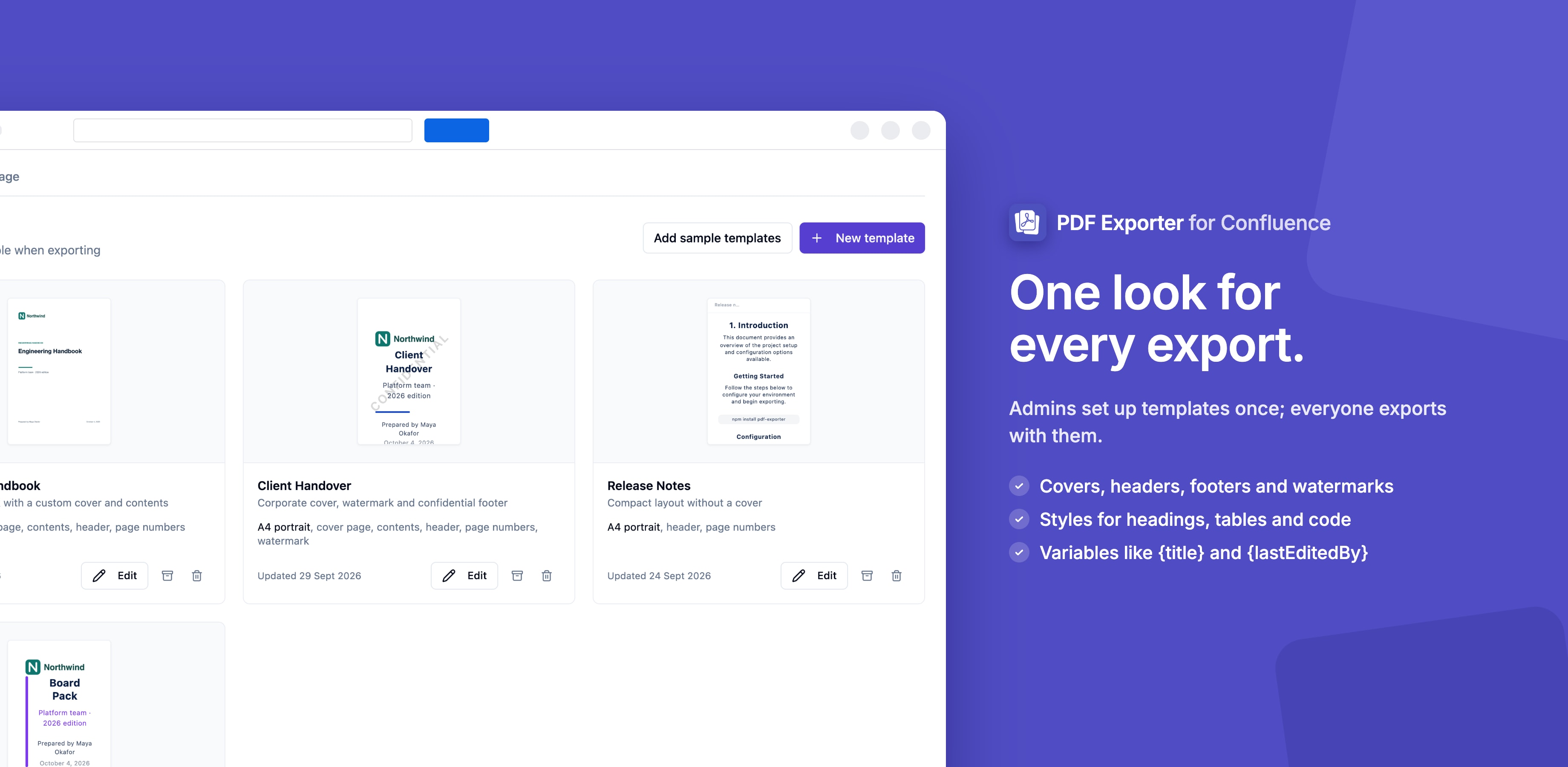 Templates on the admin page